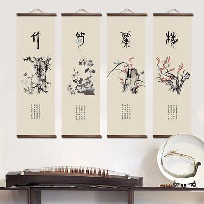 "Four Gentlemen" Chinese Scroll Wall Art